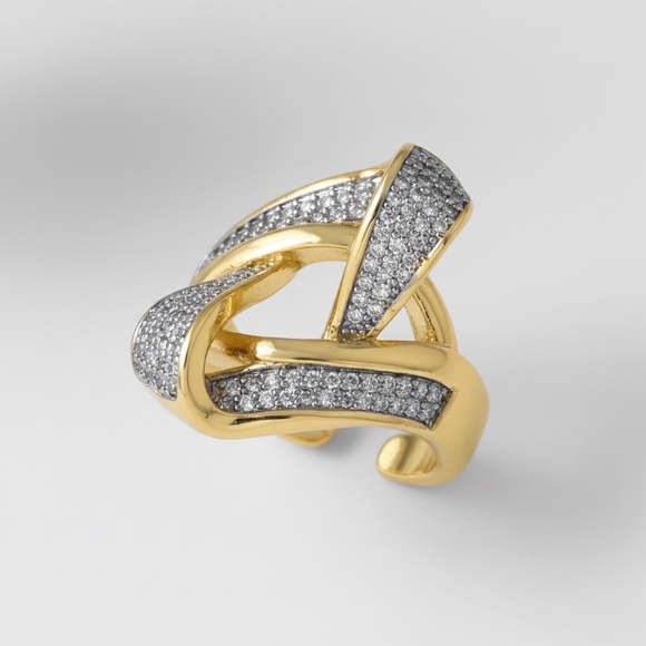 GOLD ABSTRACT CZ ADJUSTABLE RING - Picture 3 of 3